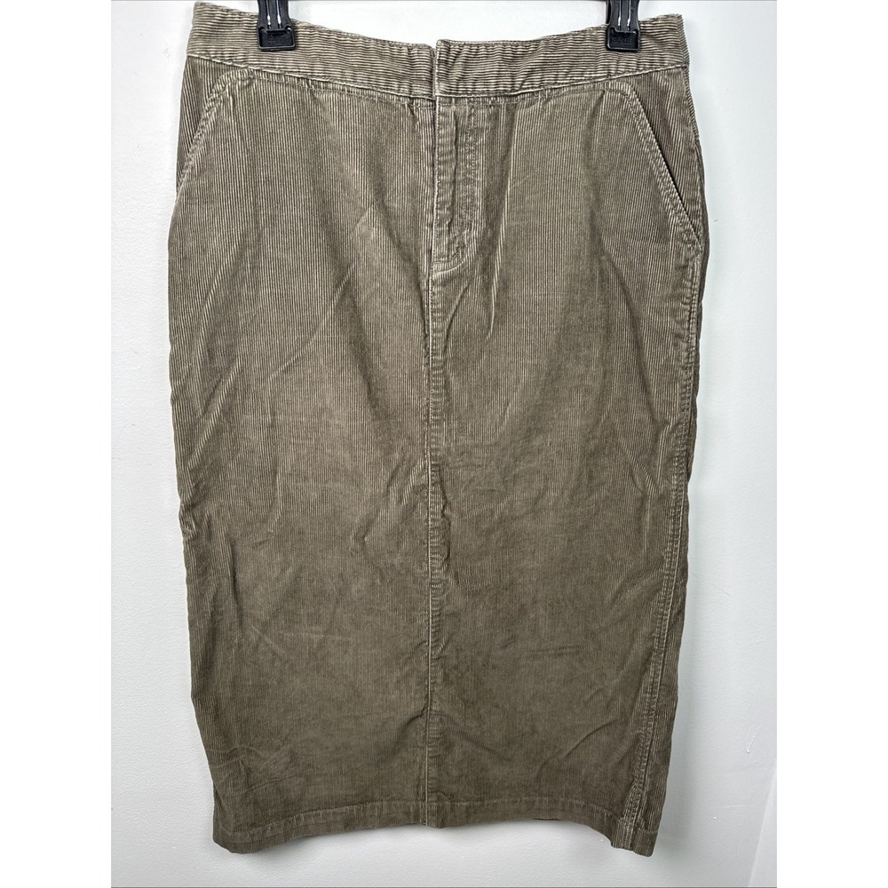 Eddie Bauer Womens Skirt Size 8 100% Cotton Corduroy Olive Green Pencil Zip